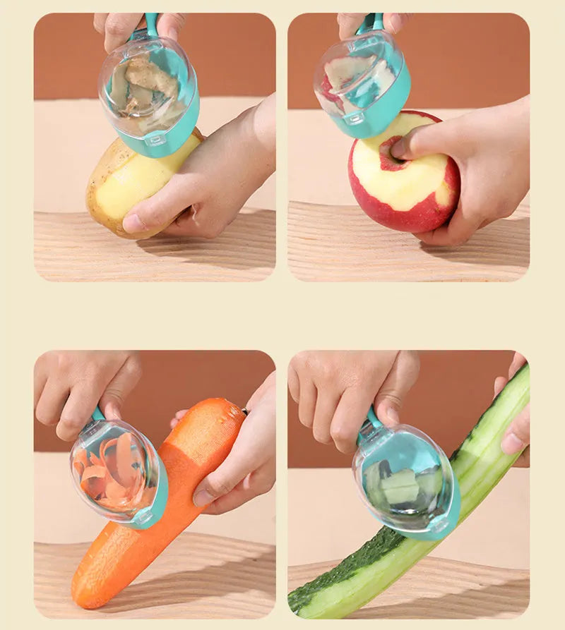 Yellow peeling knife with protective plastic storage lid for fruits and vegetables