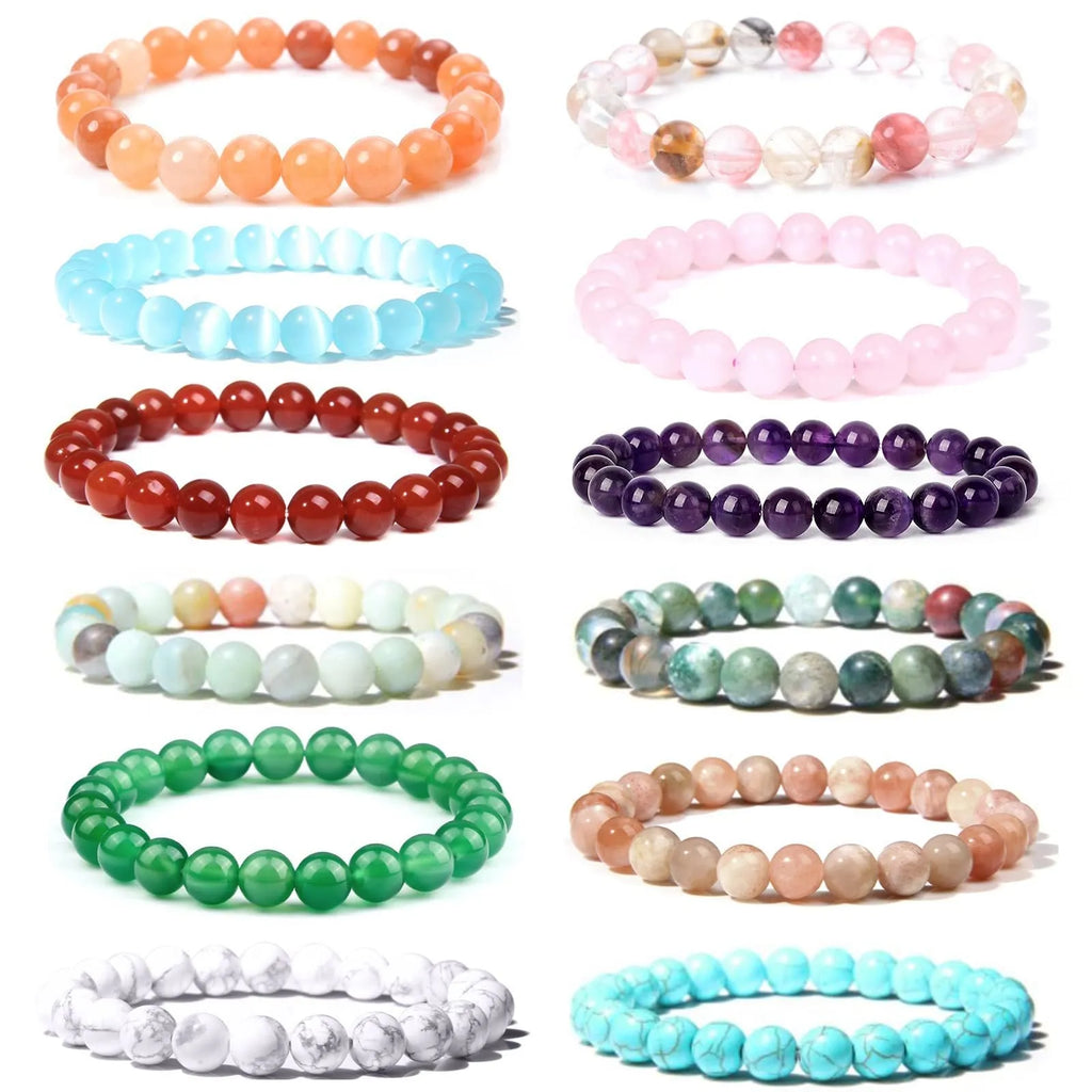 Handcrafted 8mm natural stone bead bracelet for girls with multiple agate colour beads