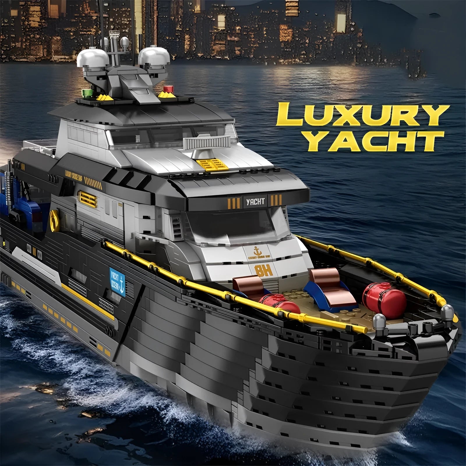Small particle plastic building block set for a sea luxury yacht model in colour 66103, in a colour box
