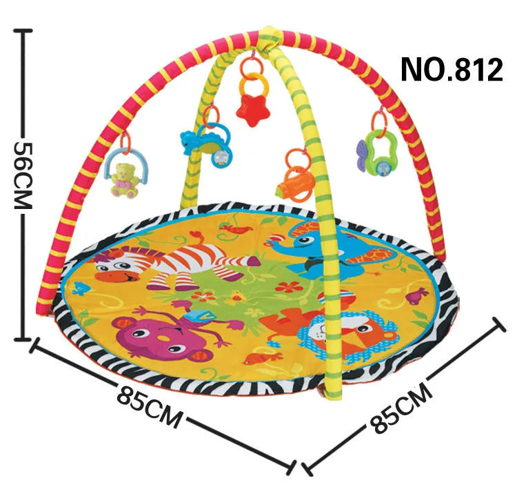 Velvet baby gymnastic blanket with colourful animal motifs for crawling and ability training.