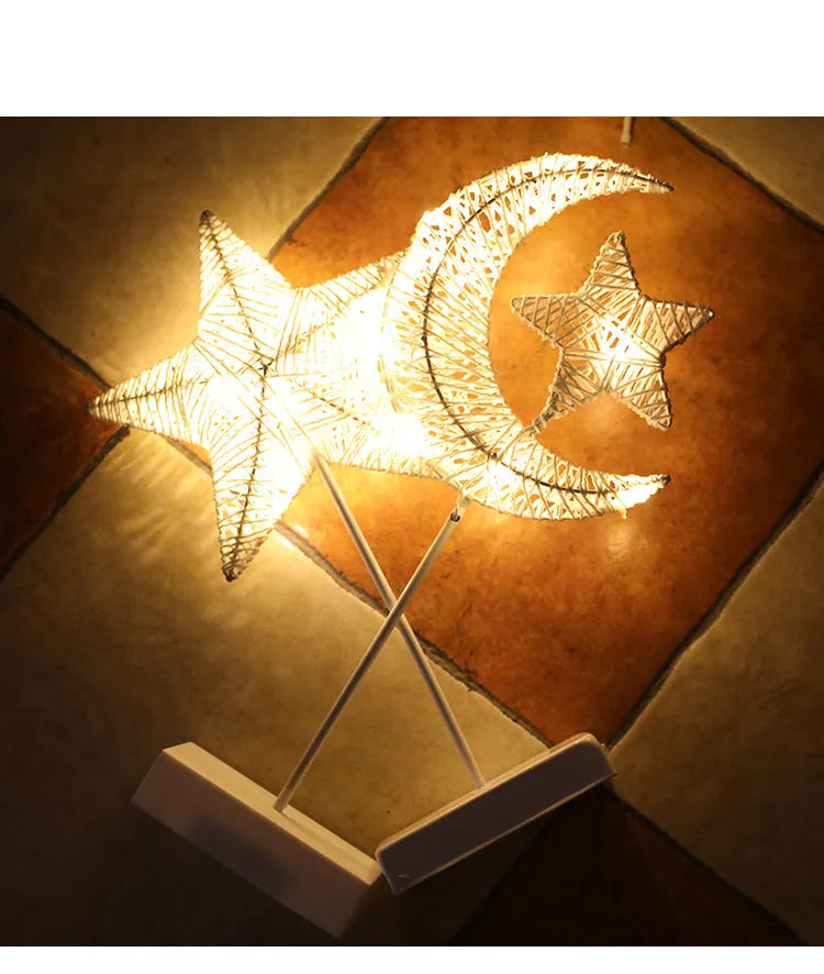Rattan constructed LED table lamp with star-shaped design and flashing lights for room decoration