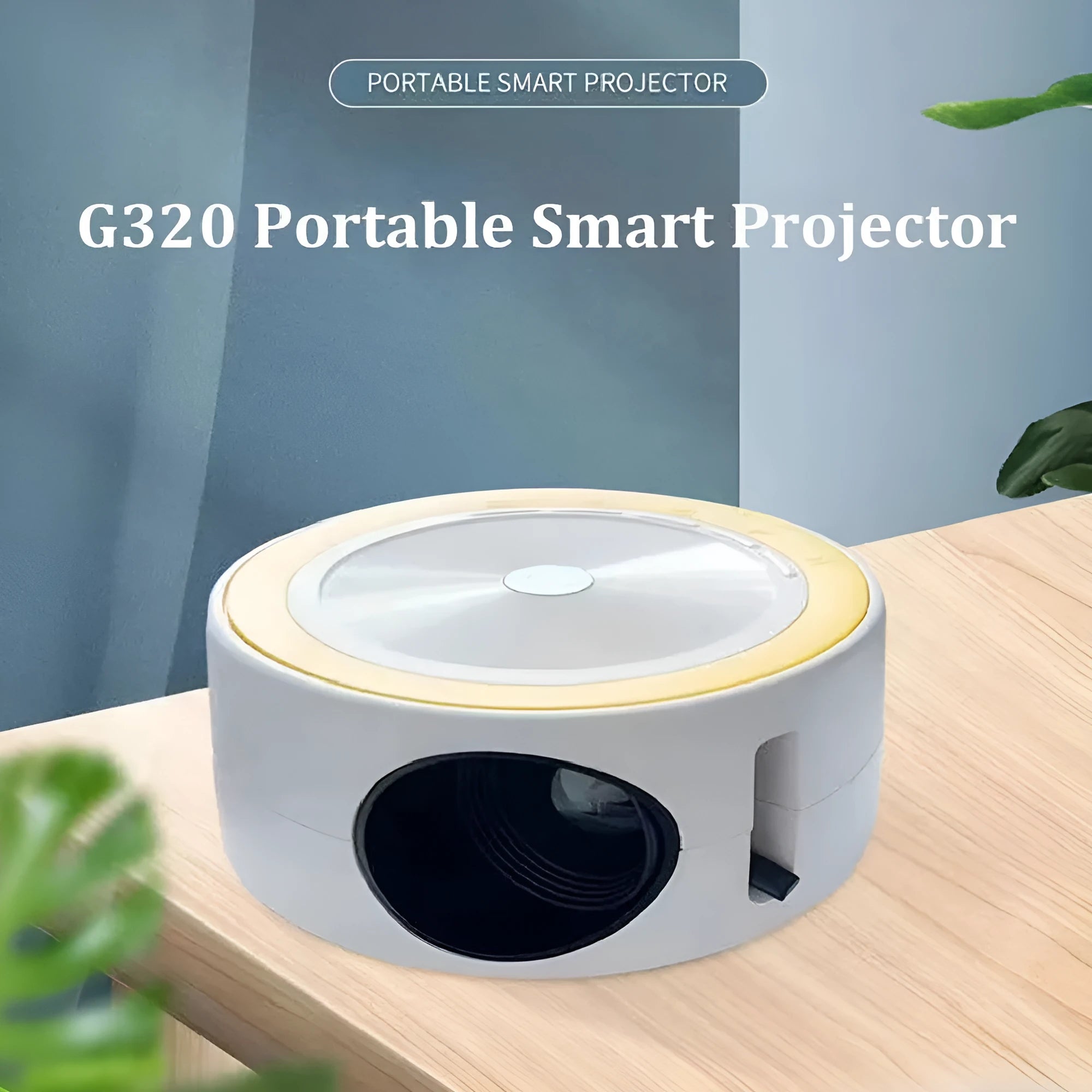 YT200 portable LED projector in four colour options showing 110mm diameter compact design