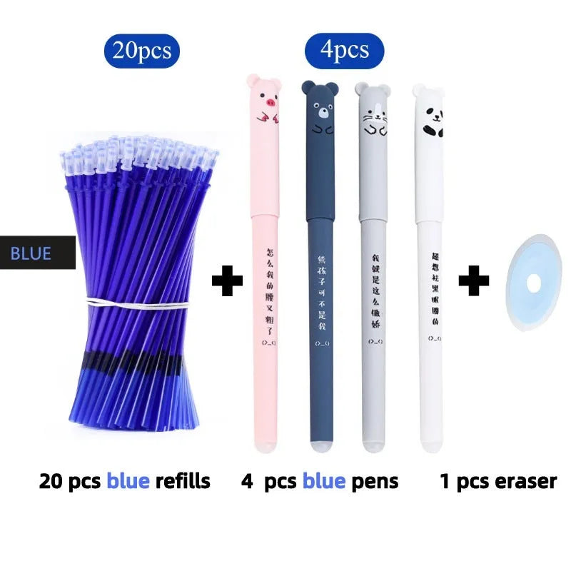 0.5mm hot erasable pen with plastic shell in black, blue, or red with refills and nib sets