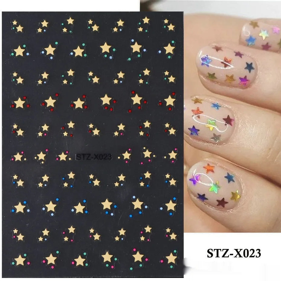 Black and silver stripe nail art sticker with a love pattern design on a plastic sheet.