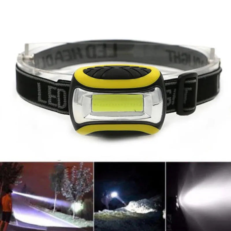 Yellow plastic three-speed COB headlamp for outdoor activities and work lighting