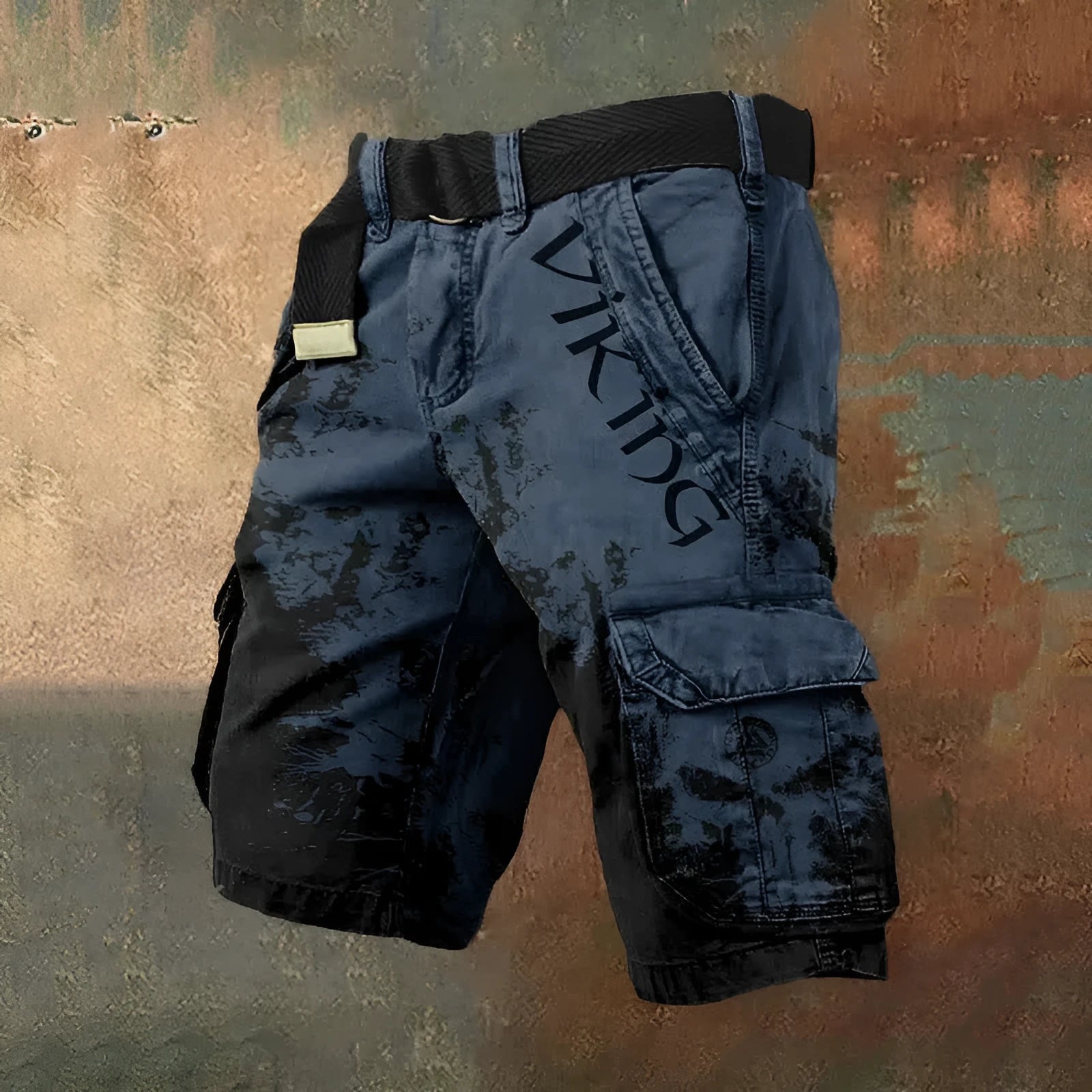 Man wearing black polyester shorts with a 3D digital printed pattern.