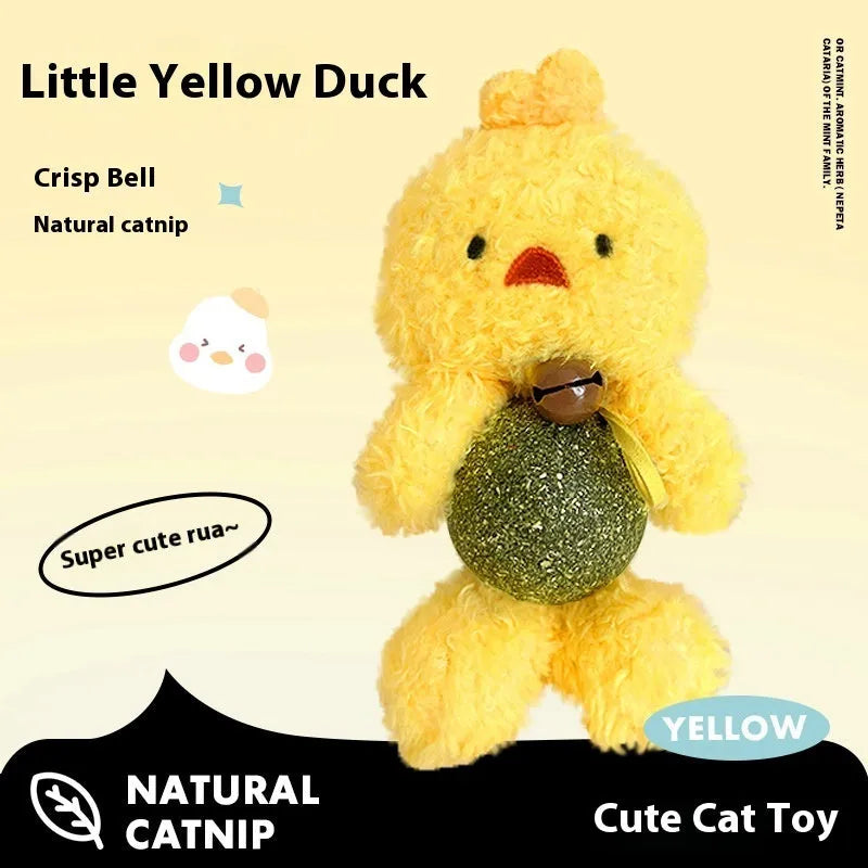 Plush catnip ball toy with bell in animal designs for kitten biting relief