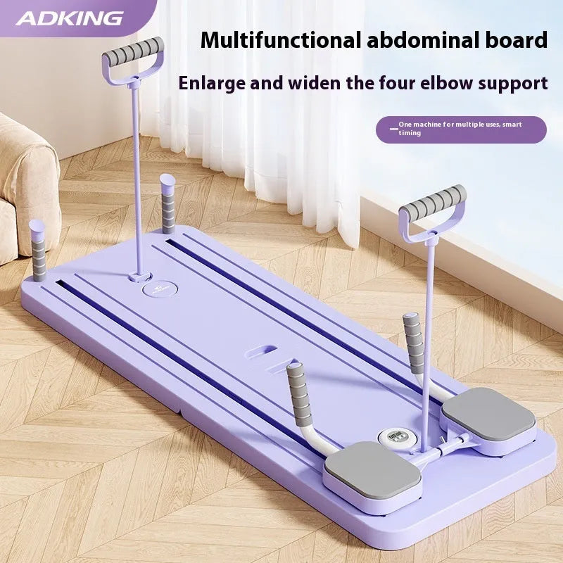 Multi-functional fitness board in standard purple with automatic rebound abdominal wheel for full body home exercise