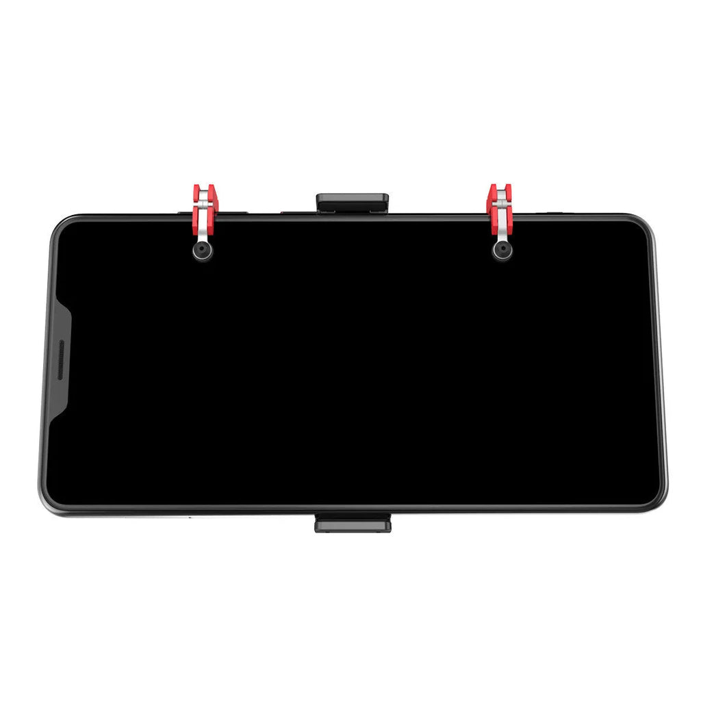 Black PG-9137 mobile phone gaming trigger bracket with adjustable metal trigger and telescopic phone clip.