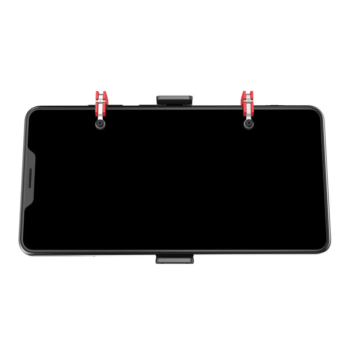 Black PG-9137 mobile phone gaming trigger bracket with adjustable metal trigger and telescopic phone clip.