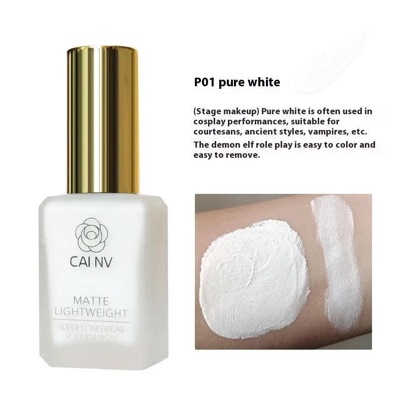 Liquid foundation bottle with discolouration resistance for mixed skin types in six shade options