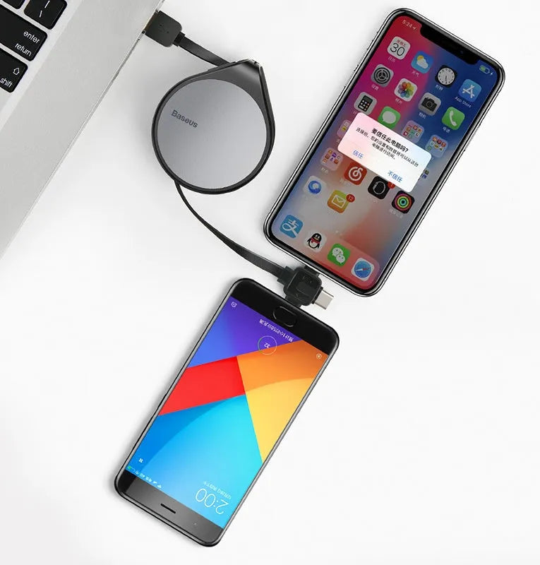 Telescopic 3-in-1 fast charging cable extended to 1 metre with magnetic connectors