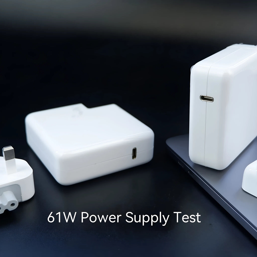 61W USB-C laptop power adapter with international plug options and white cable