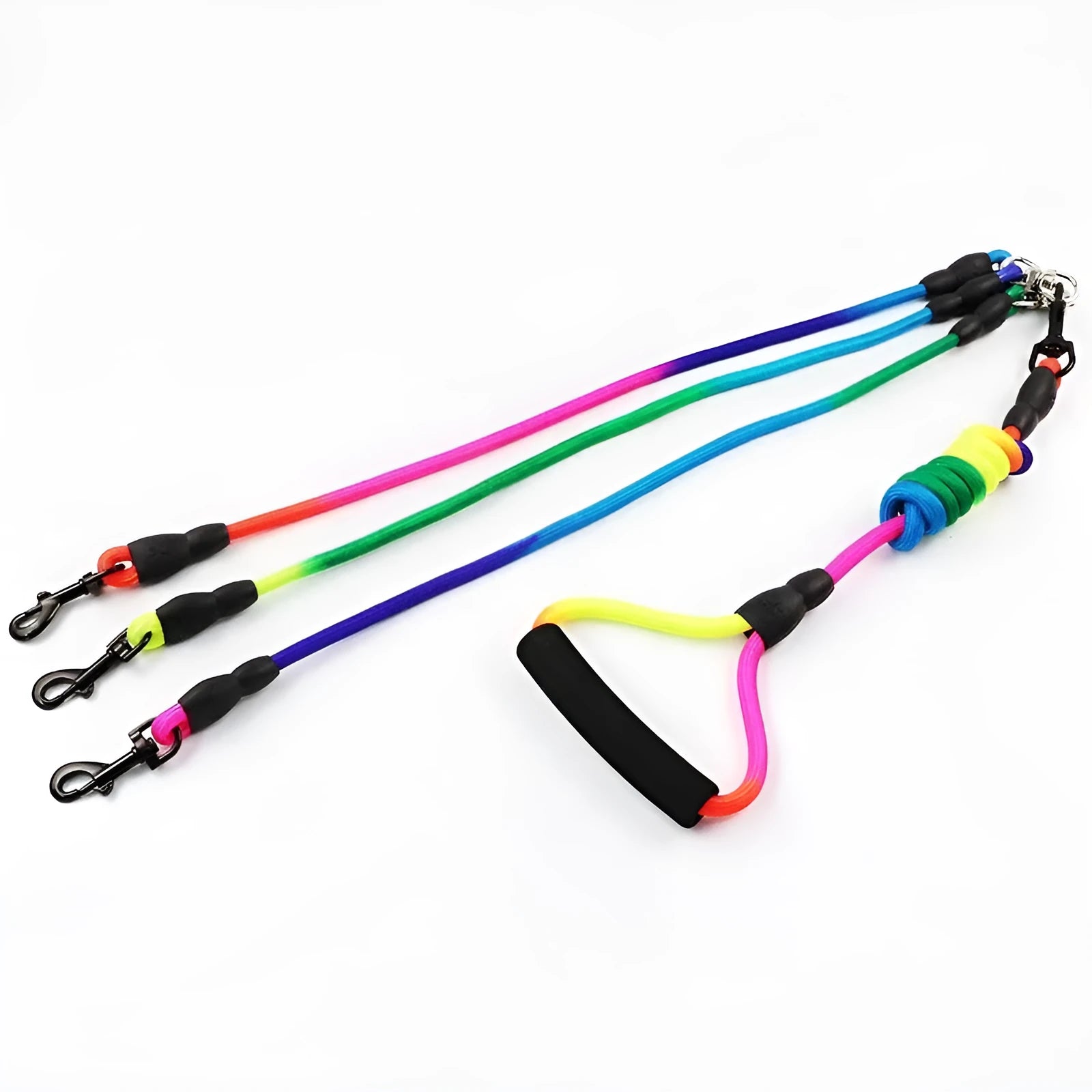 One drag three dogs pet rope leash in black, colorful, and red with size options XS to L for multi-dog walking