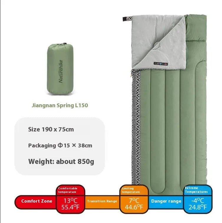 Four seasons portable camping sleeping bag for adults in swamp colour with storage bag