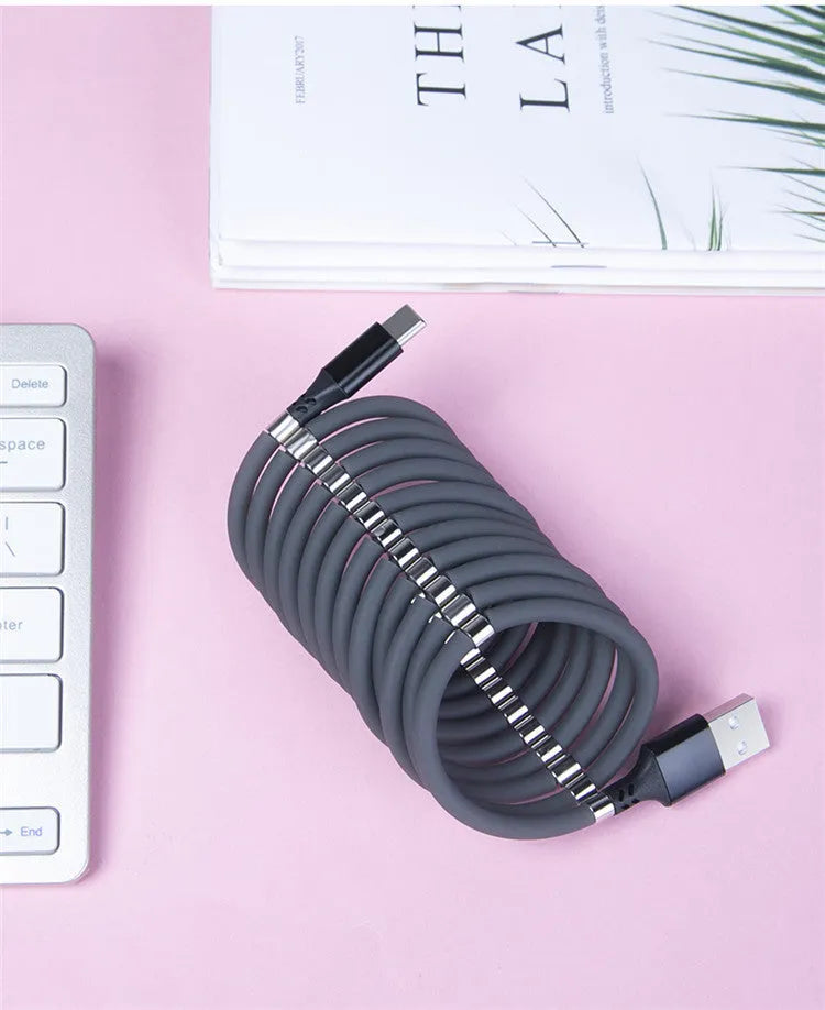 White and black magnetic charging cable with aluminium alloy joints measuring 1 metre for iPhone Android Type-C devices