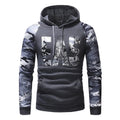 Mens long sleeve camouflage print hooded sweatshirt in polyester fibre, black colour, front view