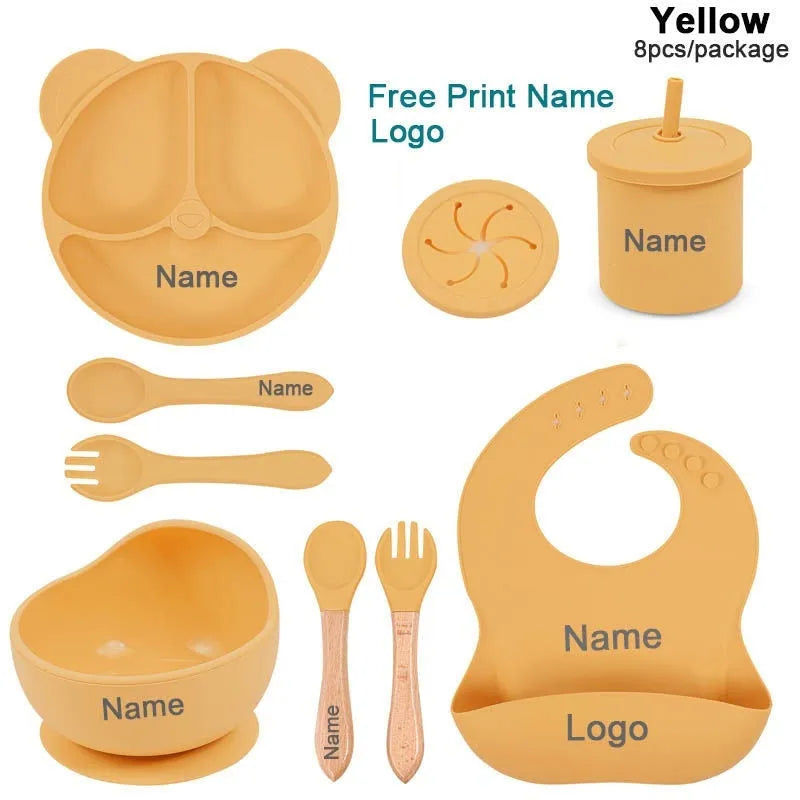 Panda Silicone children's tableware set with cat ear design cups in multiple colours on a table
