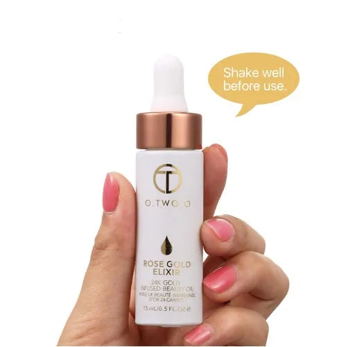 24k Rose Gold Elixir Face Oil in 15ml bottle with dropper for hydrating primer use