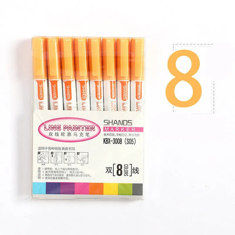 Set of eight multicolor plastic highlighters with assorted refill colours, 1mm tip, 140mm length