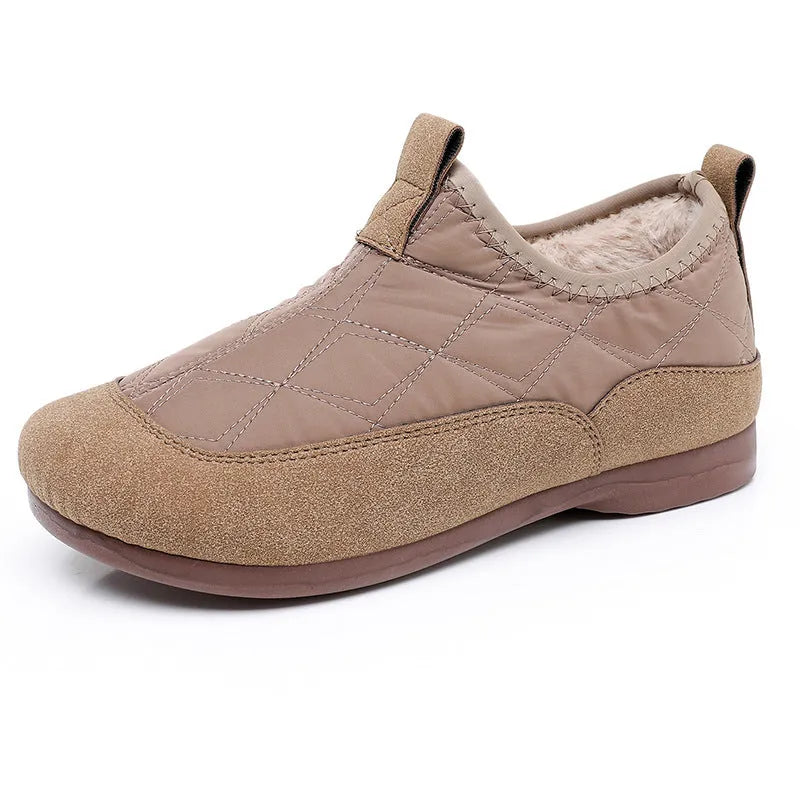 Women's winter cloth shoes with velvet lining, flat gommino sole, solid colour, umbrella cloth upper, slip-on style