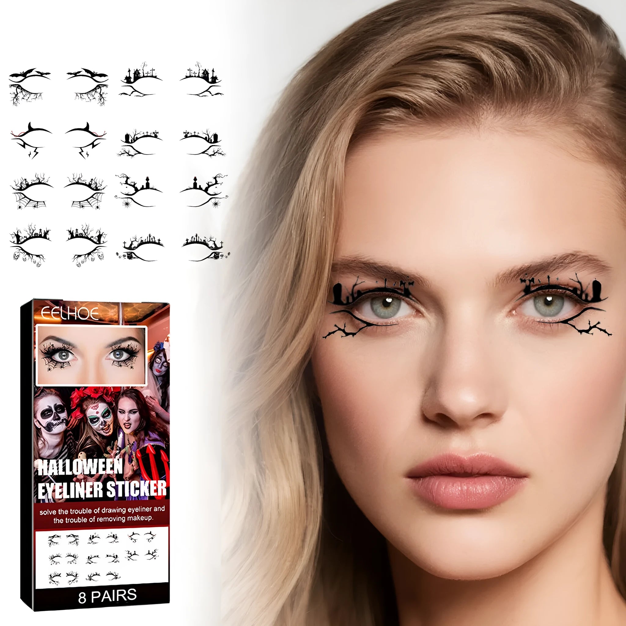 Bat and spider decorative eyeliner stickers for temporary festival makeup application