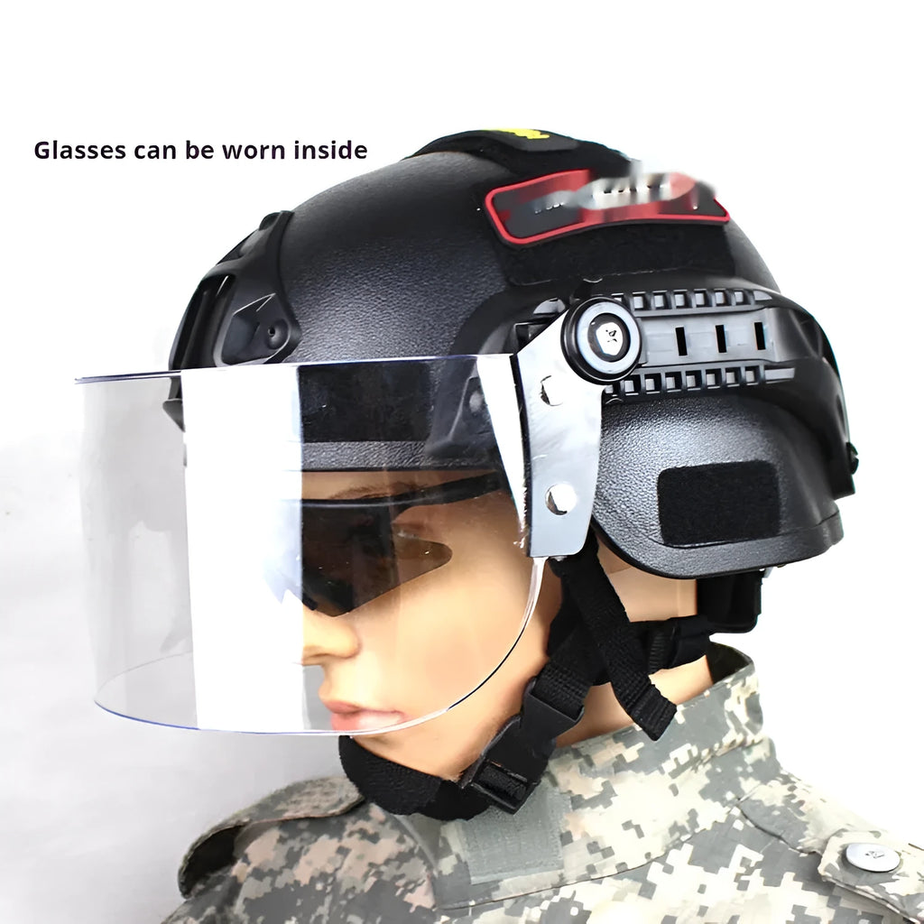 Transparent anti-riot tactical helmet with explosion-proof mask in multiple colour options
