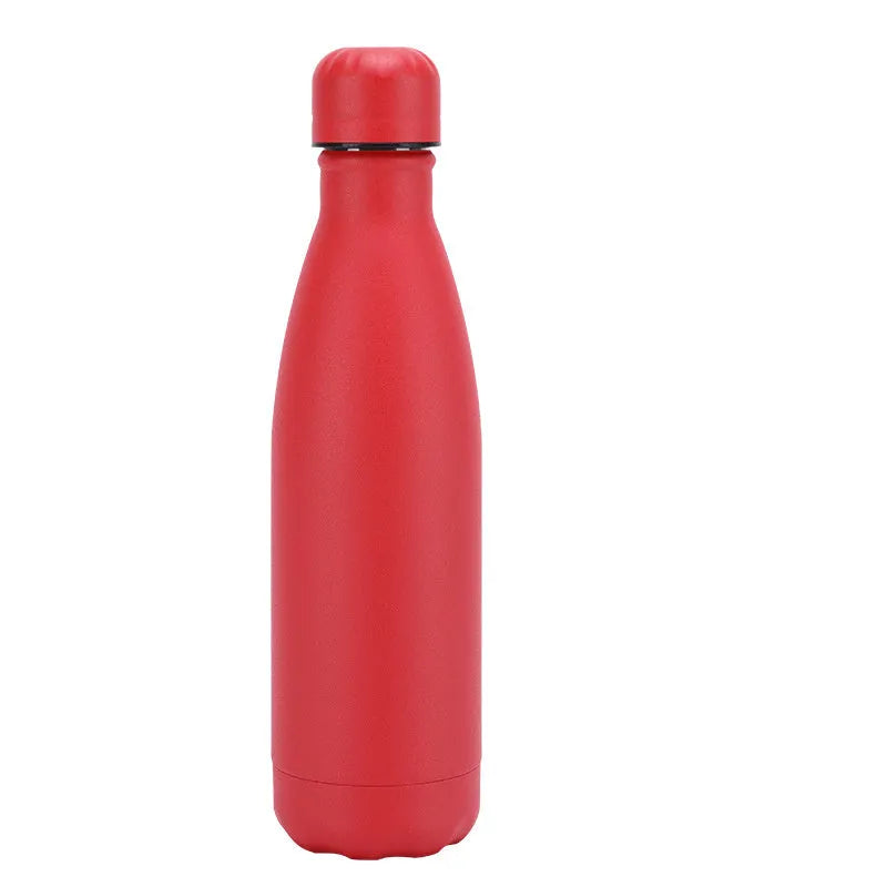 Insulated stainless steel water bottle mug with rubber painted surface and vacuum flask design in multiple colours