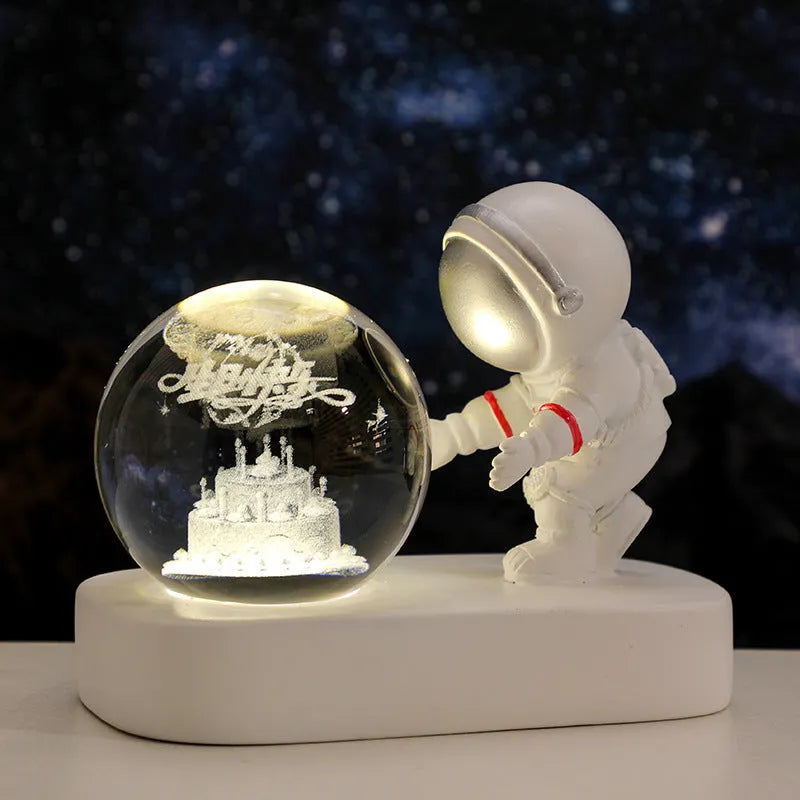 6cm resin crystal ball night light glowing with astronaut and galaxy patterns