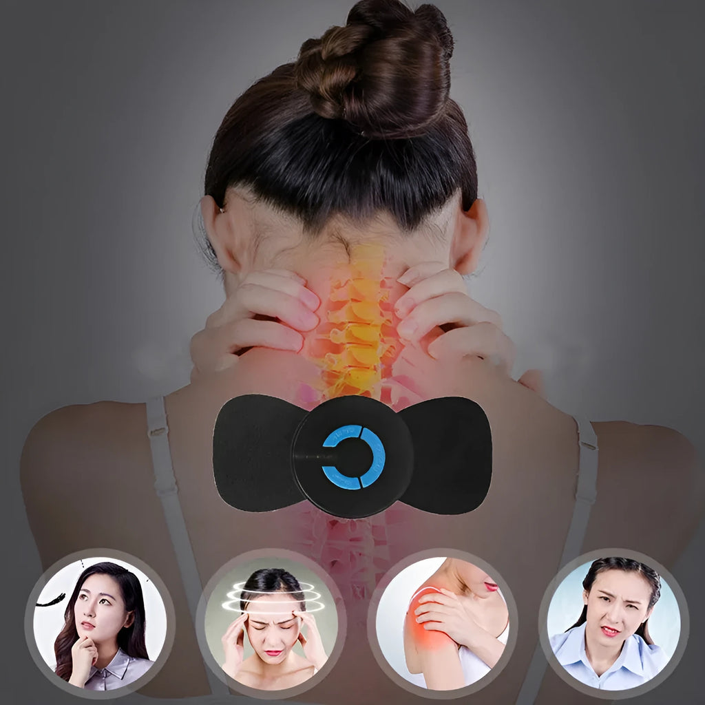 HQ-185 mini electric shoulder and neck massager in black with massage patches