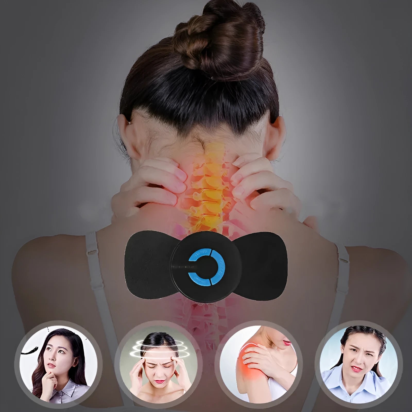 HQ-185 mini electric shoulder and neck massager in black with massage patches