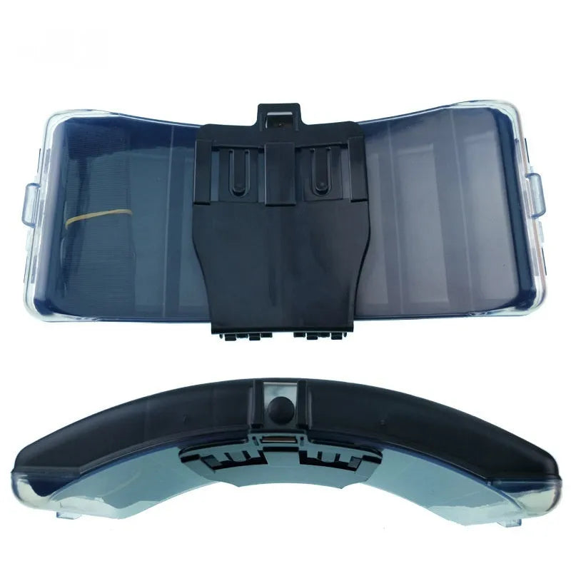 Portable folding stream fishing waist box in black plastic for lure and bait storage