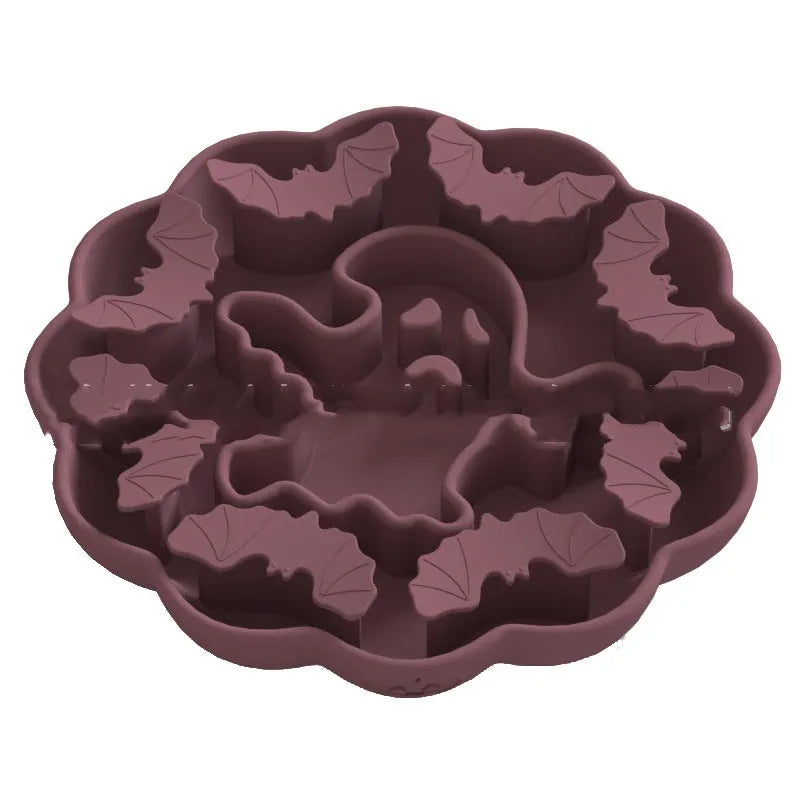 Silicone slow feeder dog bowl in multiple shapes and Halloween-themed colours