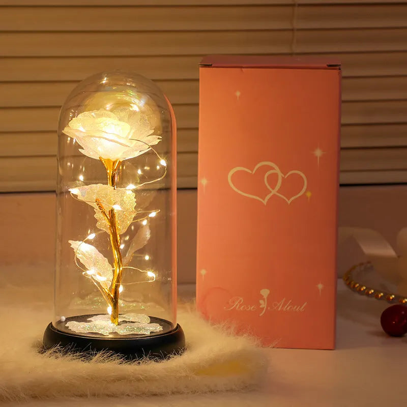 Eternal Gold Foil Flower Ambience Light glass cover flower shape 11x12cm battery powered solid wood base