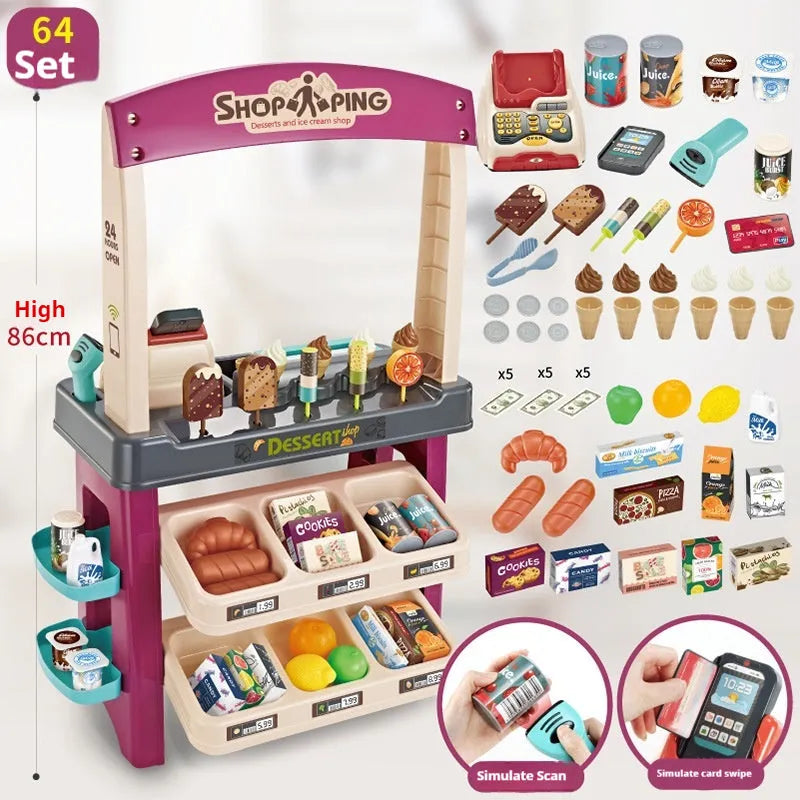 Plastic ice cream supermarket pretend play toy set in red (668-74) with table and toy accessories