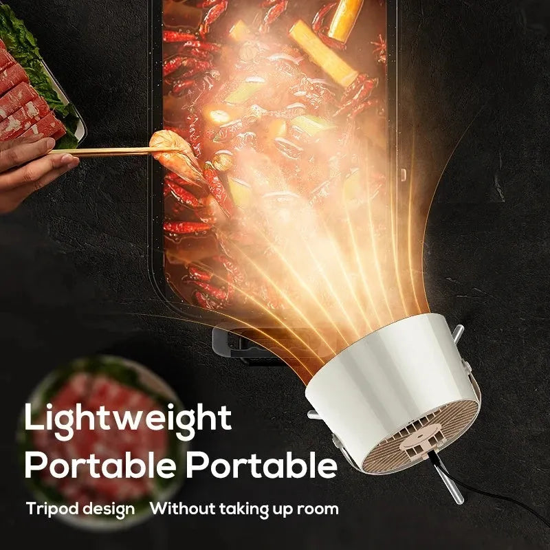 Milky white portable desktop exhaust fan with USB cable and removable filter on tripod stand