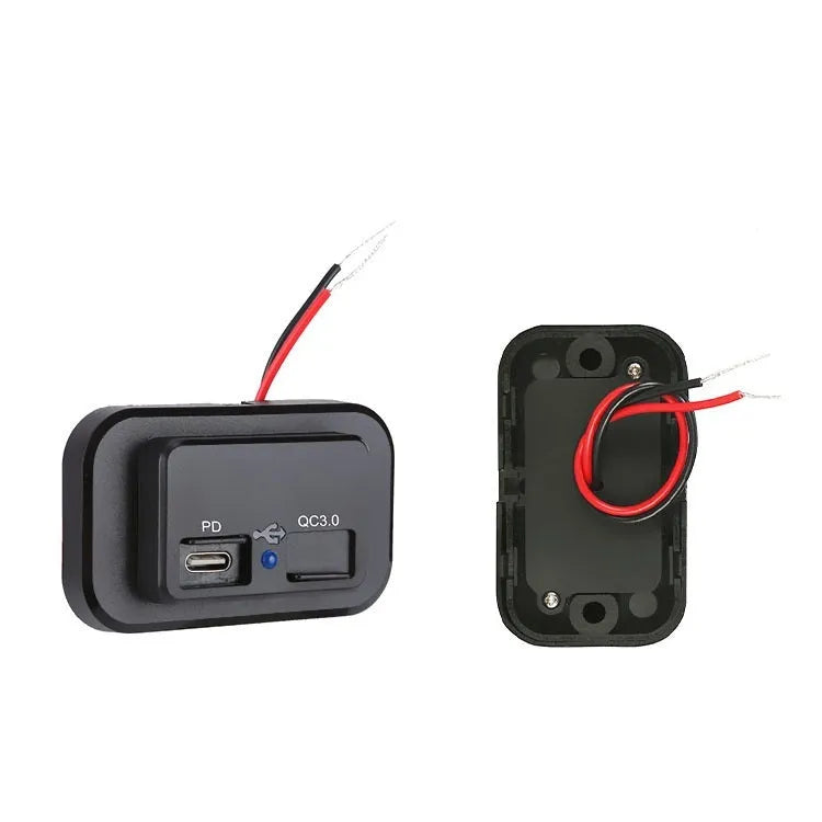 Black QC3.0 car charger with TYPE-C port for 36W fast charging