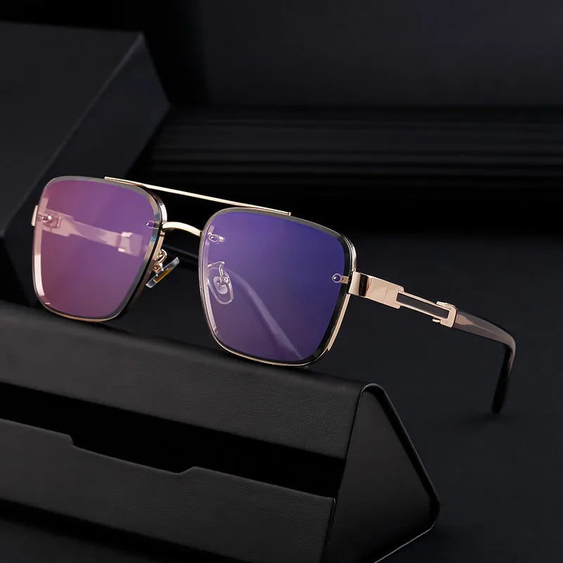 Men's UV protection vintage sunglasses with PC frame, grey tinted lenses, gold double gray colour