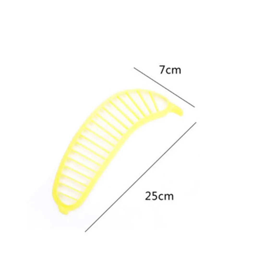 Yellow food grade PP banana slicer measuring approx 25 x 7 x 1.4 cm