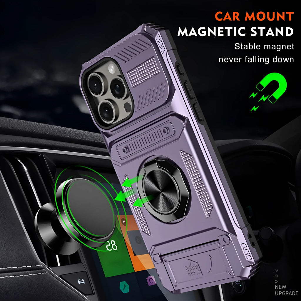 Multifunctional phone case with hidden card slot, bracket, and magnetic suction for iPhone in a range of colours including black and pink