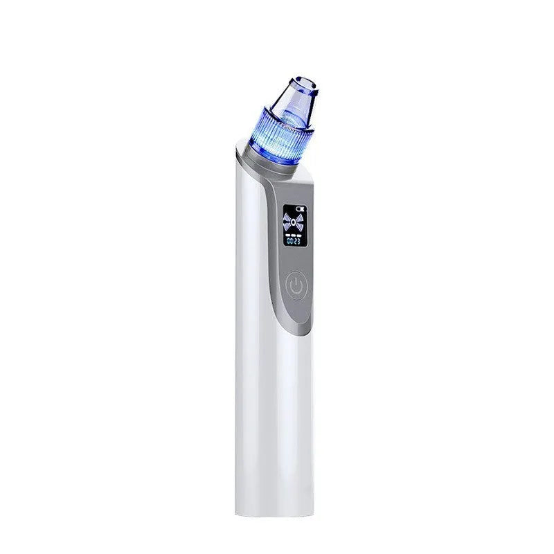 White ultrasonic vibration facial cleansing instrument with blackhead removal suction heads and 500MAH battery