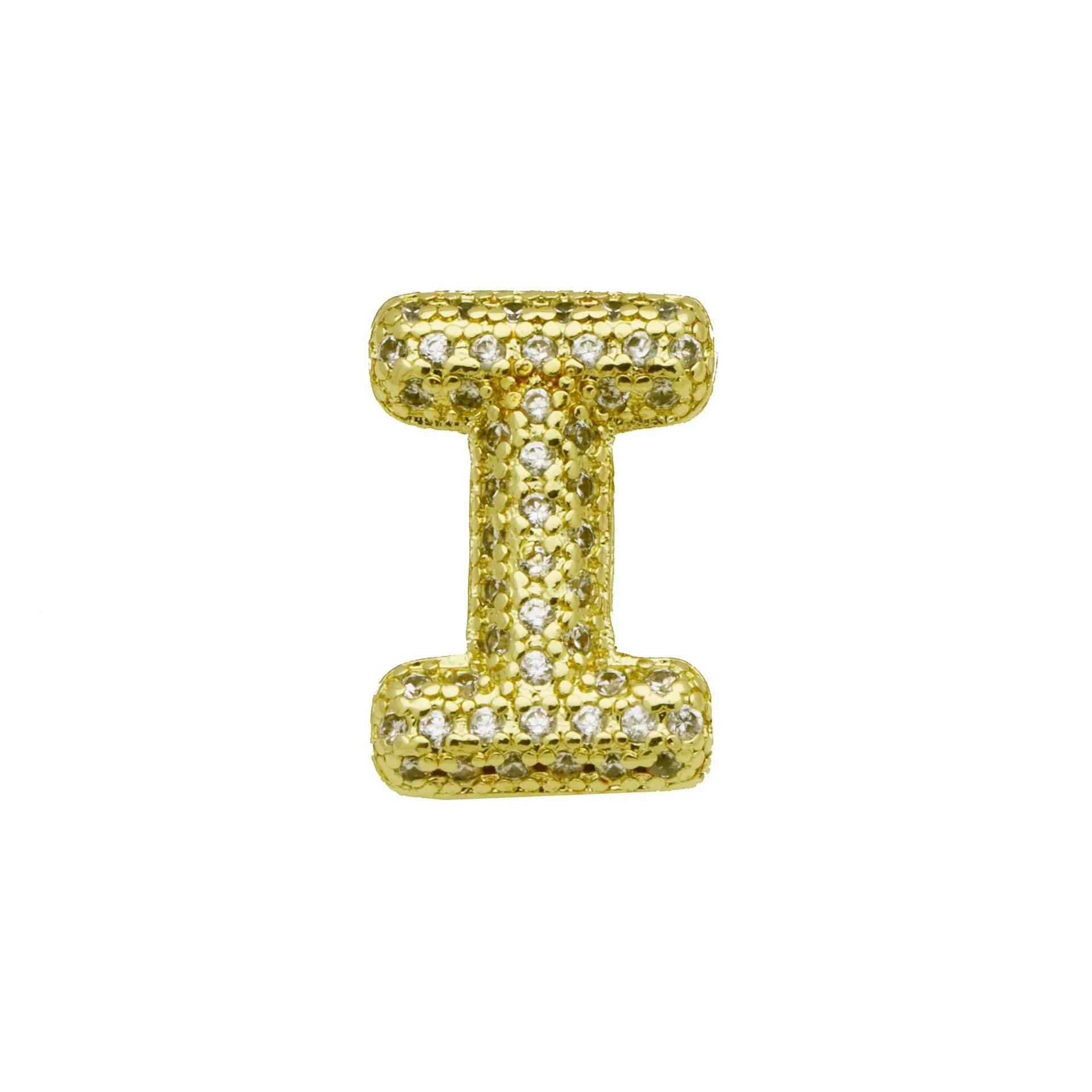 Copper letter bracelet with a single 'A' charm featuring micro inlaid zirconium detail on a gold-finished chain.