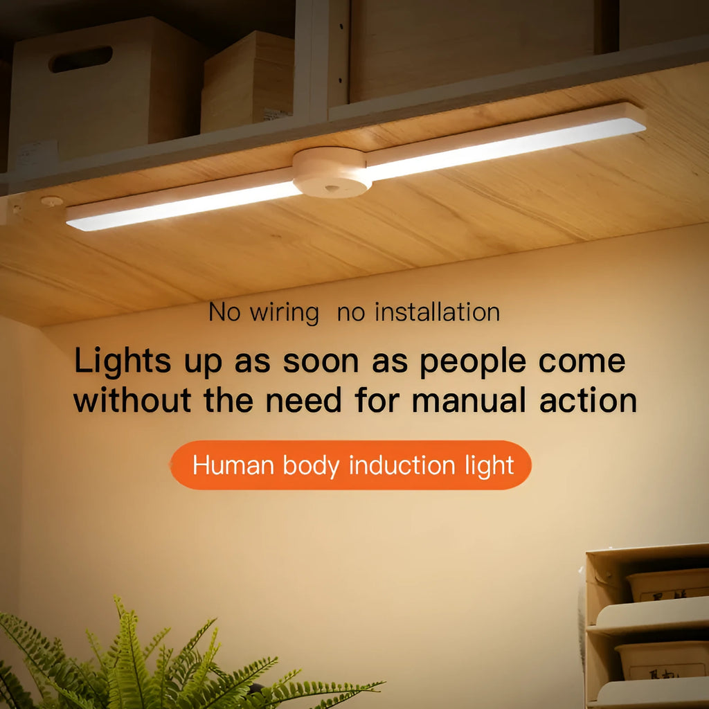 Foldable intelligent cabinet light with human body sensing, magnetic wall mount, 335x71x31mm, ABS plastic