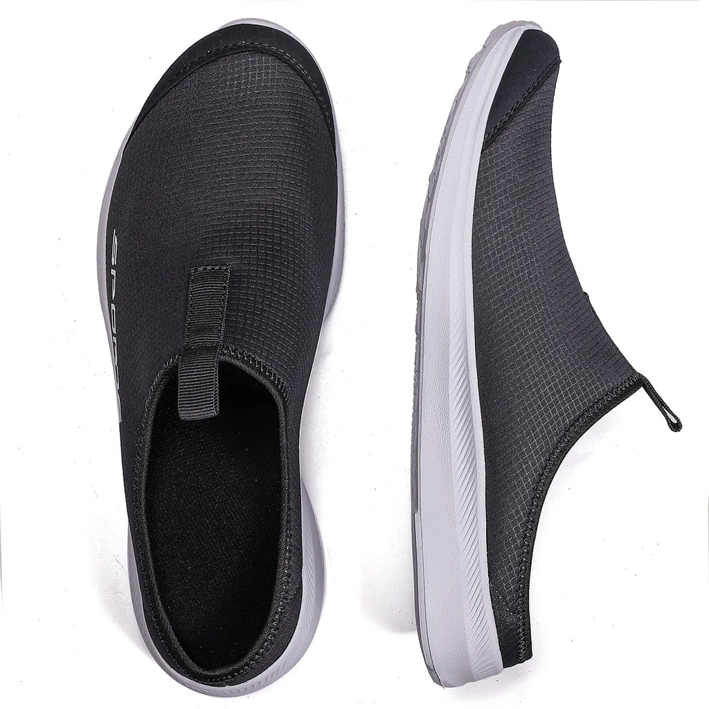 Men's breathable mesh half slippers with EVA sole in khaki colour, casual slip-on style