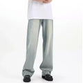 Blue retro casual trousers with elastic waistband and loose fit