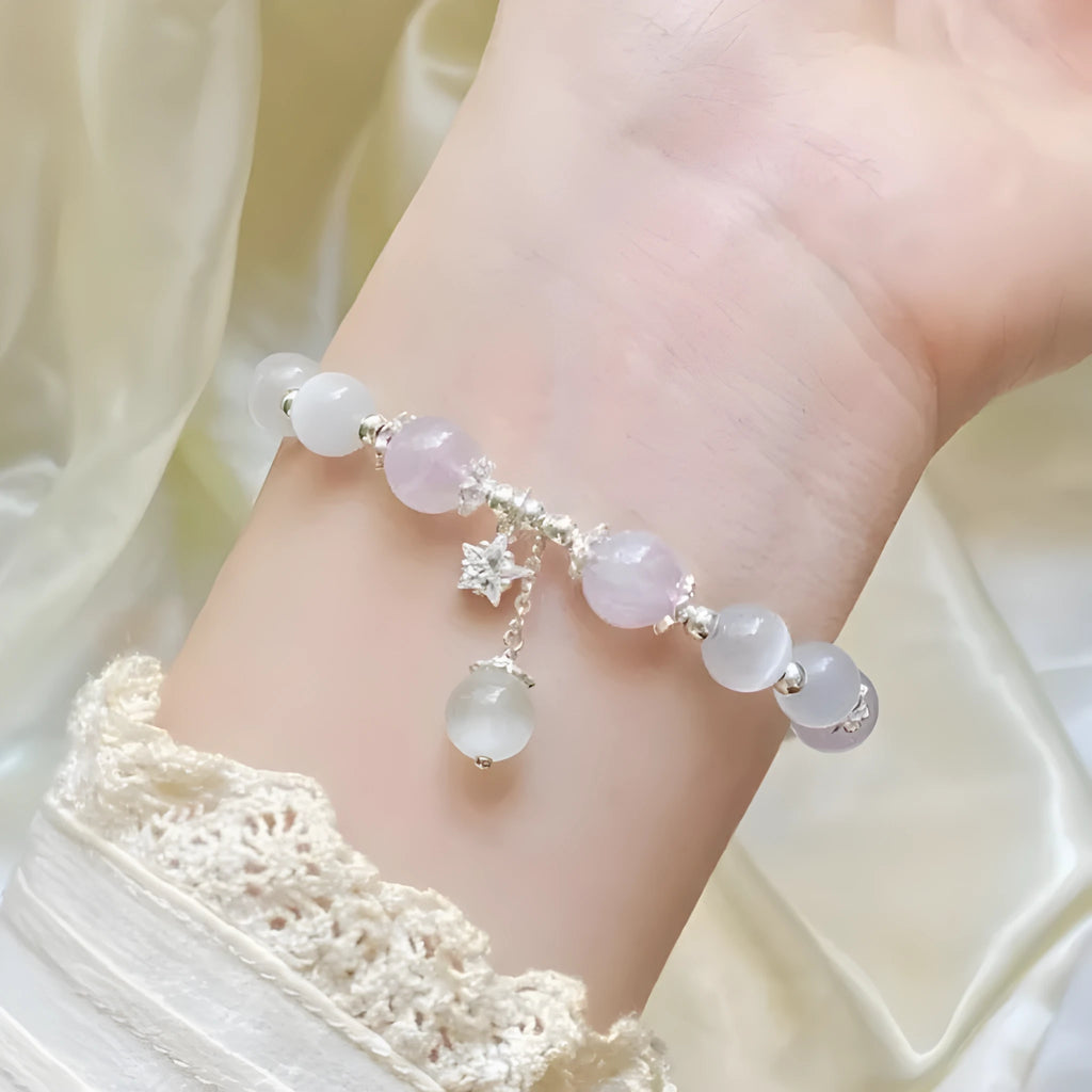 Women's opal amethyst crystal moon bracelet handmade with fresh baked cute style