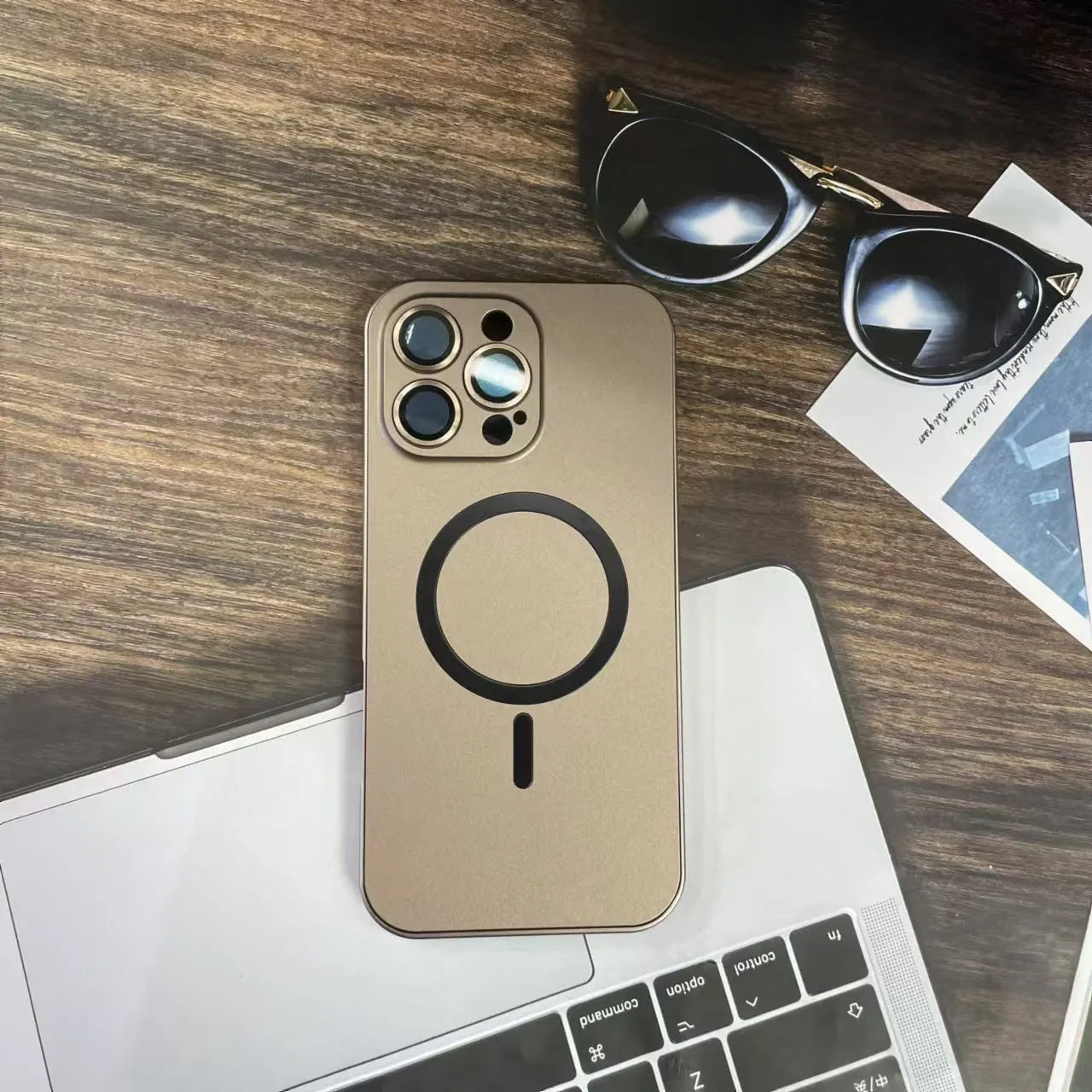 Metal frame magnetic phone case for iPhone 16 series in Titanium Black shockproof anti-fall design