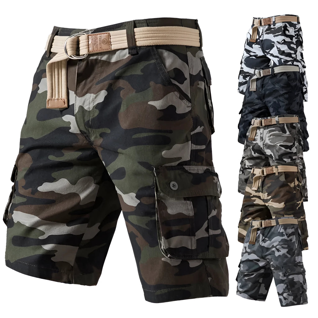 Men's pure cotton camouflage shorts in black and white, fifth-pant length, mid-waist straight-leg cut