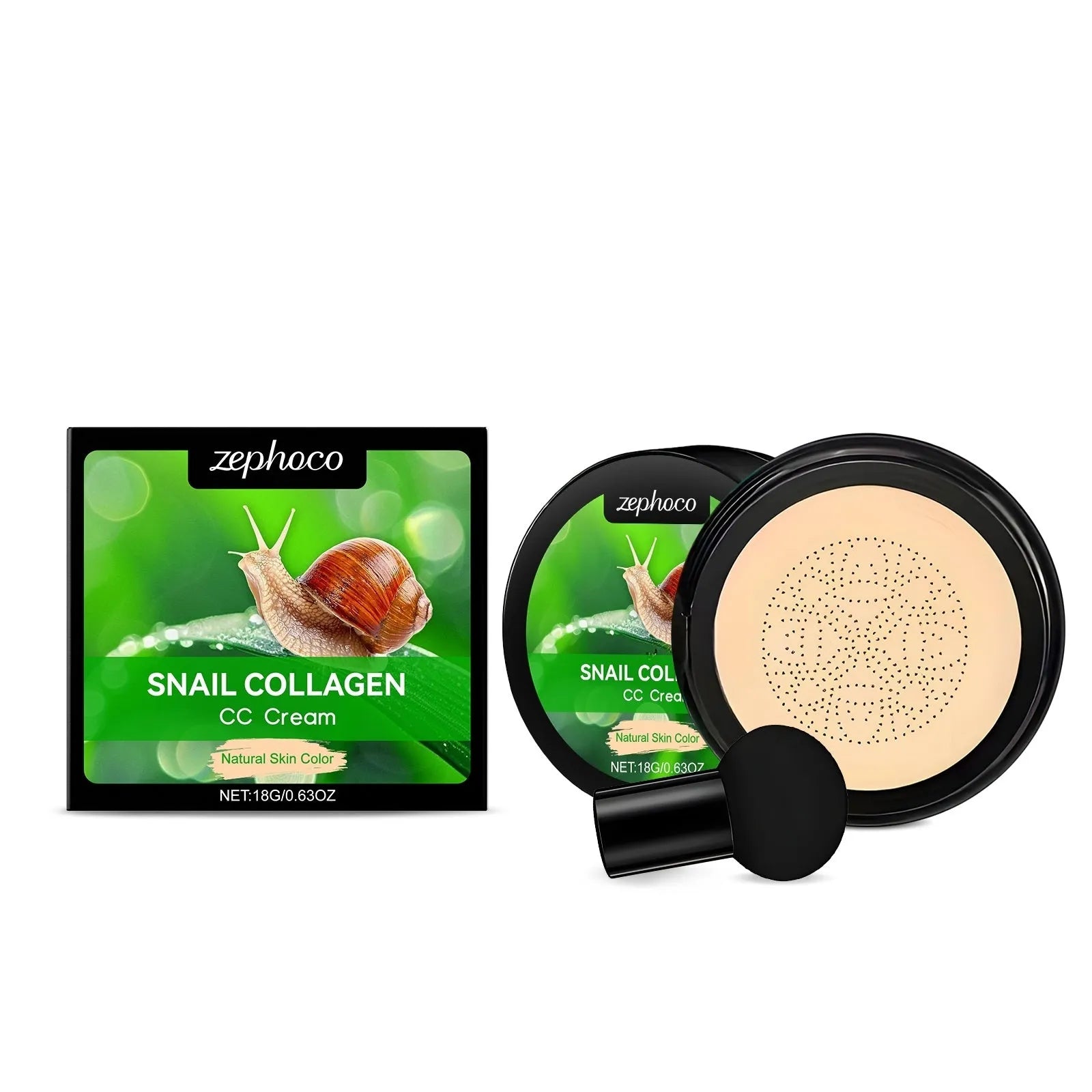 ZEPHOCO CC cream tube and mushroom powder puff for natural make-up coverage