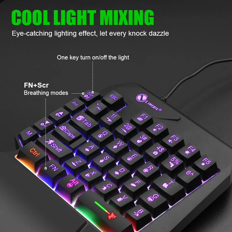 Luminous gaming mechanical keyboard mouse converter with GK103S one-handed keyboard and 1.2 metre USB cable